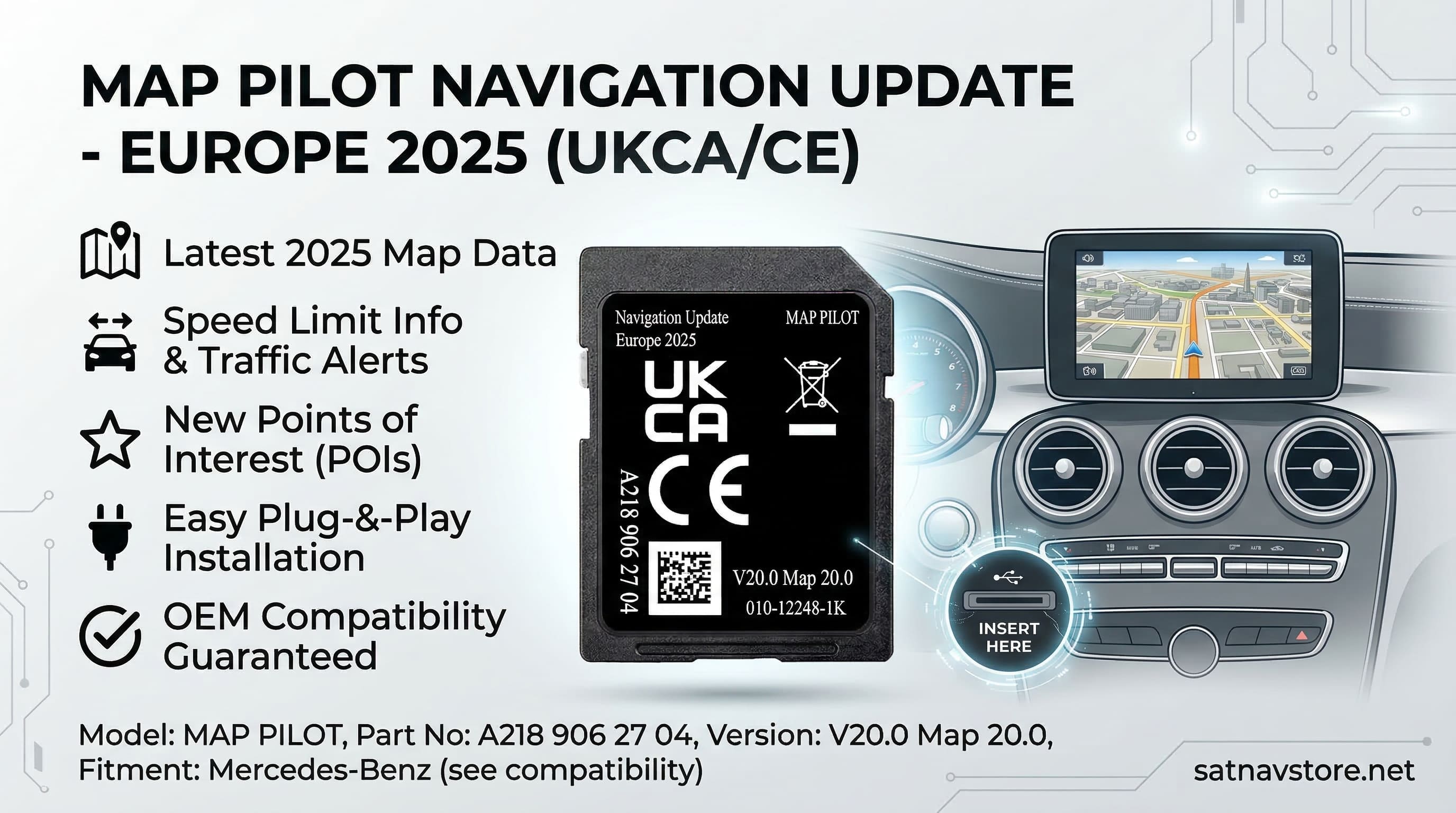 Updated Version Map 2025 Europe Garmin A218 V20 NTG 5 Star 1 Sat Nav SD Memory card MAP for CLA with Radar