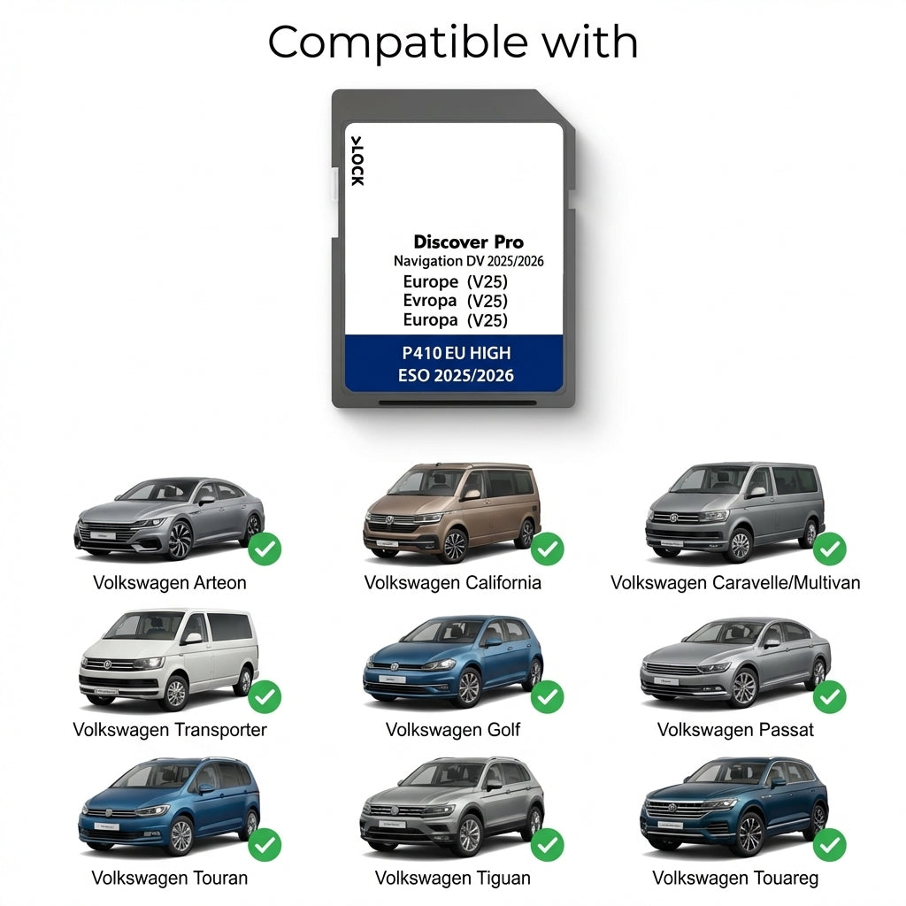 2024-2025 Europe Sat Nav SD Card for VW Discover Pro System — Map Update V19 — Fits Golf, Passat, Tiguan, Touran, Arteon (2013-2023)
