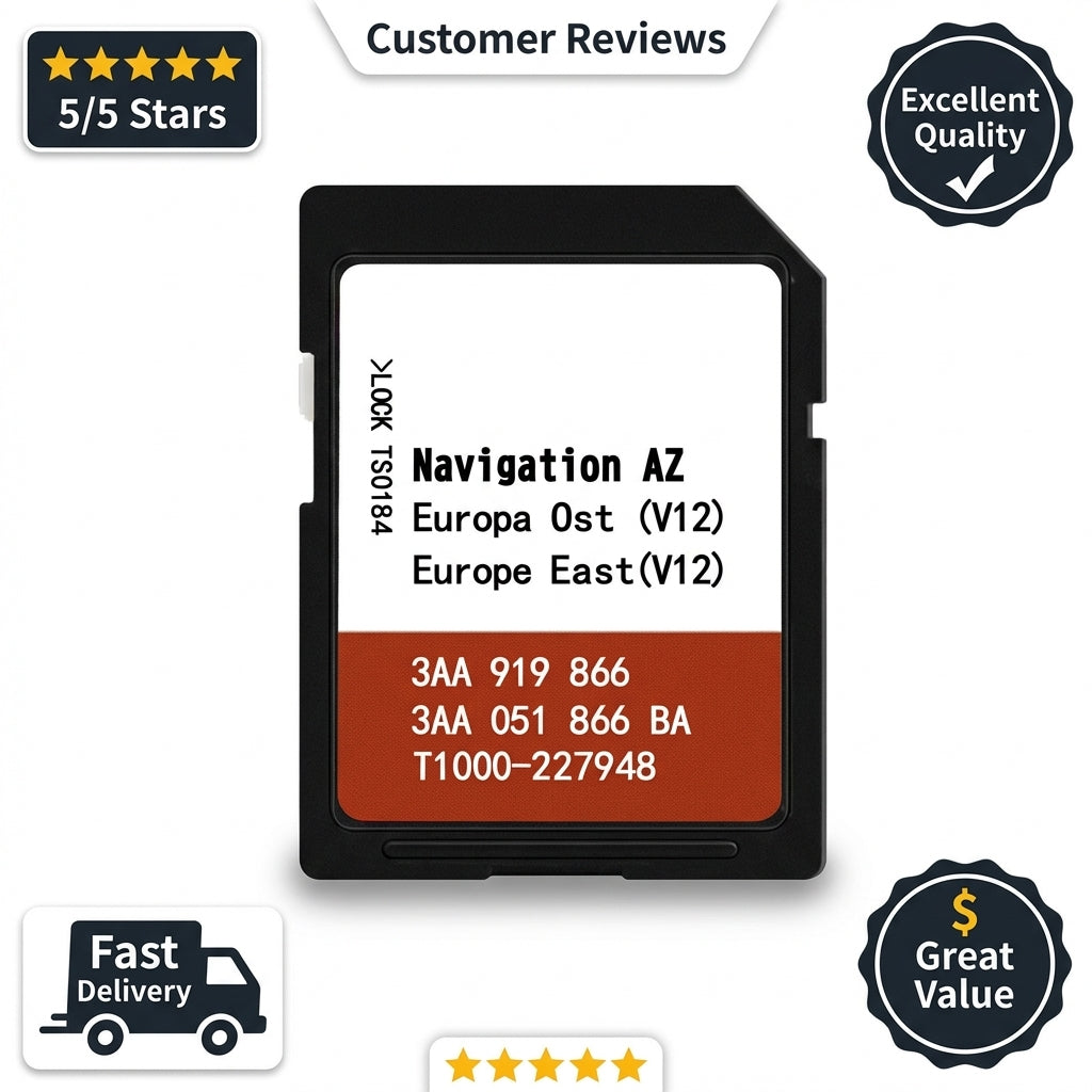 East Europe Sat Nav SD Card for VW RNS315 System — Map Update V12 Fits Golf 6, Passat, Tiguan, Polo, Touran, Amarok (2005-2019)