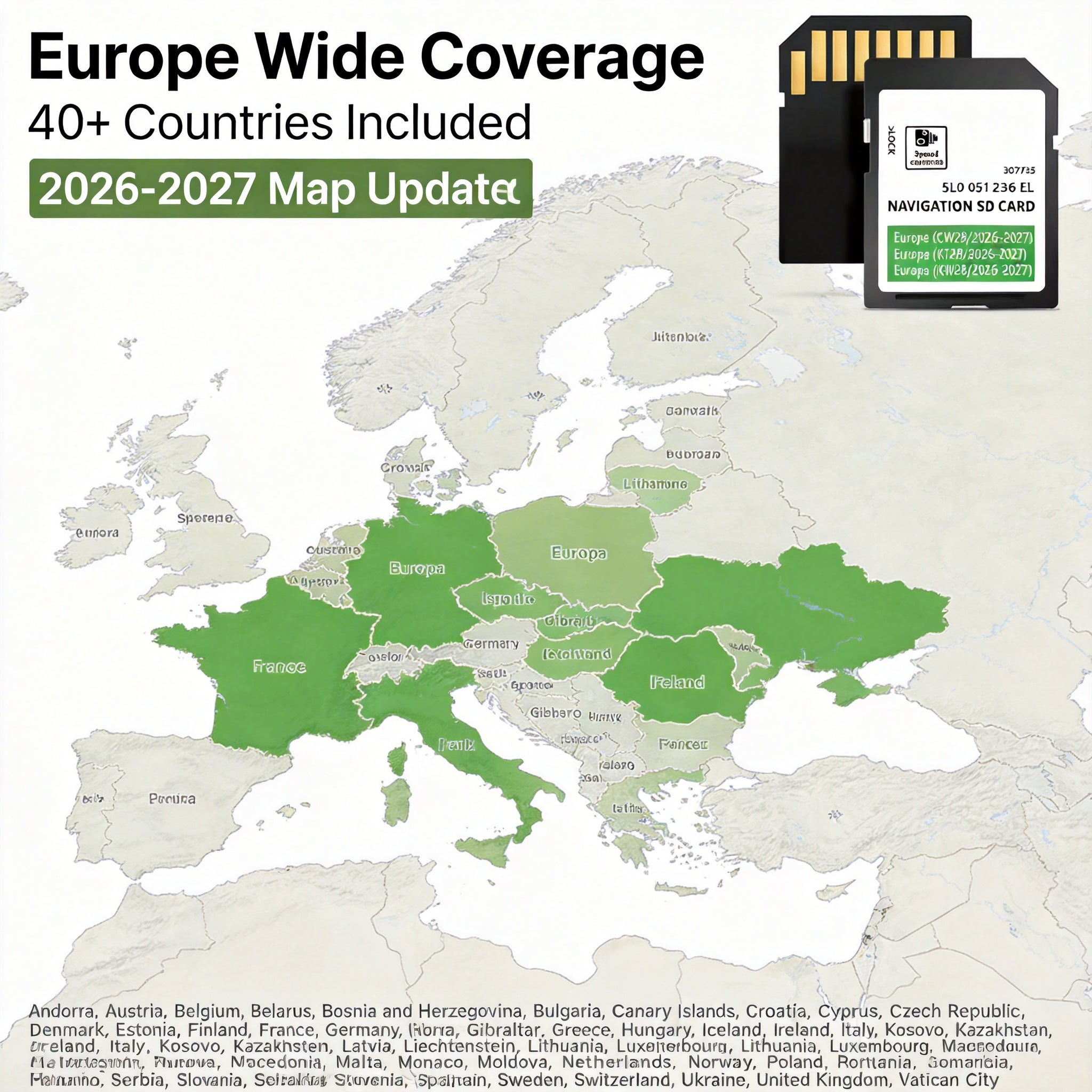 2024-2025 Europe Sat Nav SD Card for Skoda Amundsen MIB2 System — Map Update 5L / 5Q — Fits Octavia, Superb, Kodiaq, Fabia (2015-2020)