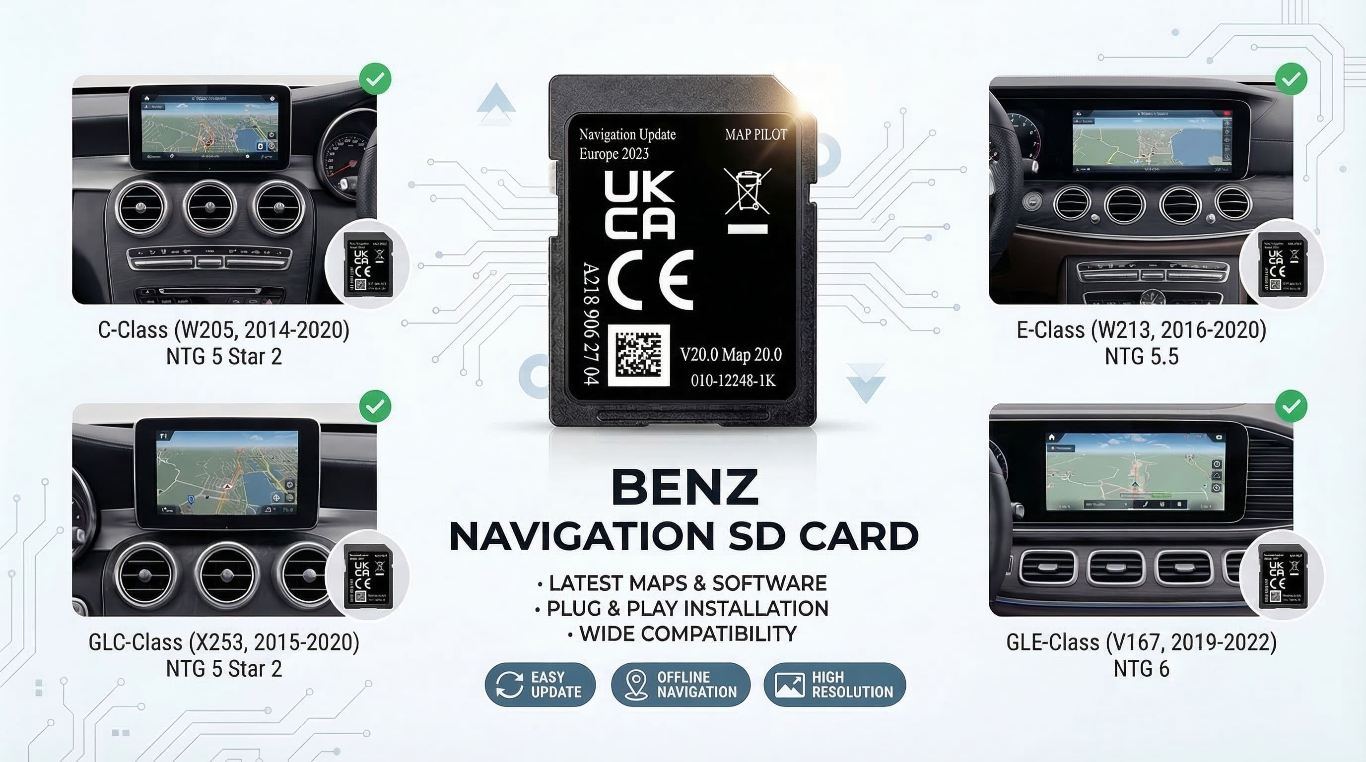 Updated Version Map 2025 Europe Garmin A218 V20 NTG 5 Star 1 Sat Nav SD Memory card MAP for CLA with Radar