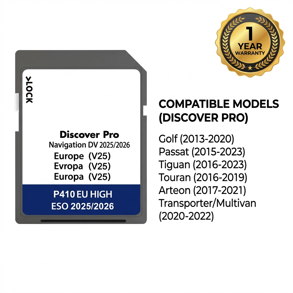 2024-2025 Europe Sat Nav SD Card for VW Discover Pro System — Map Update V19 — Fits Golf, Passat, Tiguan, Touran, Arteon (2013-2023)